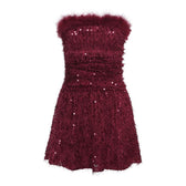 Textured glitter backless feather tube mini dress 4
