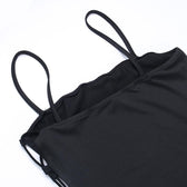 Lace up solid irregular backless square neck midi dress 6