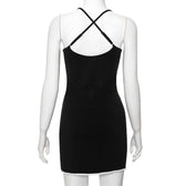 Bowknot ribbon lace hem u neck cross back backless cami mini dress 4