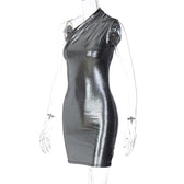 Metallic one shoulder ruched sleeveless irregular mini dress 4