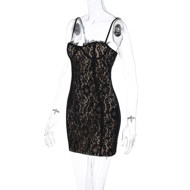 Lace contrast zip-up backless cami mini dress 3