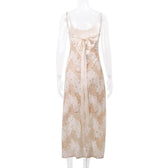 Lace u neck zip-up backless self tie cami midi dress 5