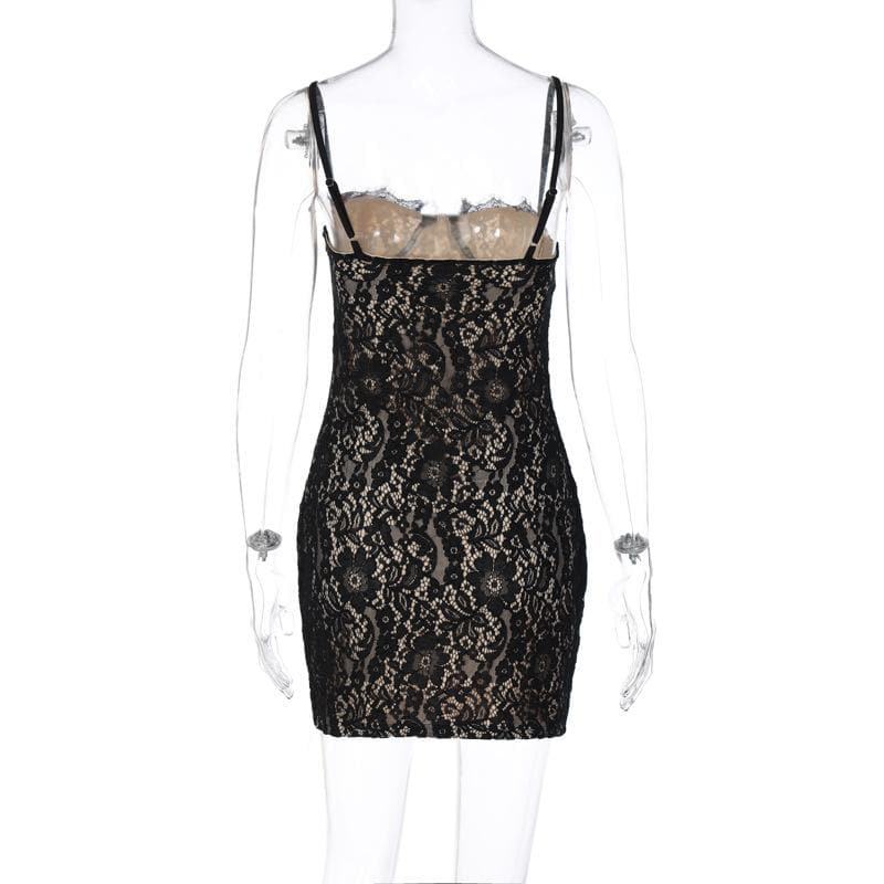 Lace contrast zip-up backless cami mini dress 4