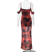 Polka dot mesh contrast off shoulder ruched cami maxi dress 3