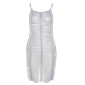 Crochet hollow out solid backless square neck cami mini dress 2