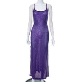 Glitter u neck see through backless cami maxi dress 3