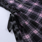Plaid zip-up contrast sleeveless lace up backless mini dress 9
