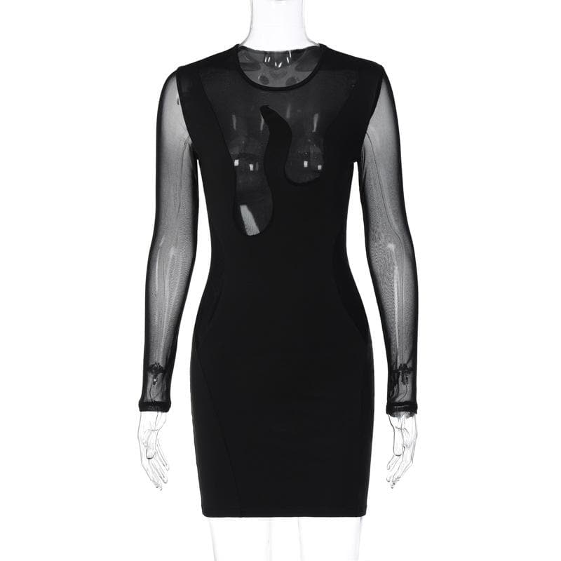 Mesh long sleeve patchwork solid mini dress 8