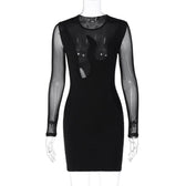 Mesh long sleeve patchwork solid mini dress 8