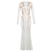 Crewneck long sleeve mesh patchwork maxi dress