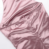 Ruched solid satin zip-up halter backless slit maxi dress 7
