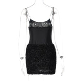 Textured solid satin u neck spaghetti strap sleeveless mini dress 4