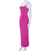 Lace hem square neck solid backless cami maxi dress 7