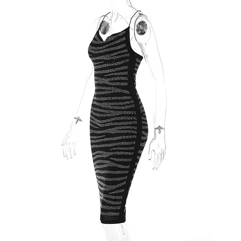 Beaded cowl neck cross back contrast spaghetti strap midi dress - View 4