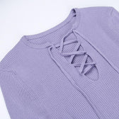 Lace up solid ribbed long sleeve notch neck mini dress 6