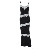 V neck lace hem contrast irregular cami maxi dress 2