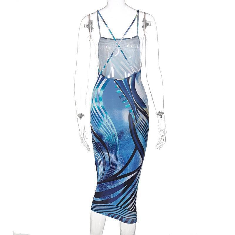 Printed sleeveless cross back dress