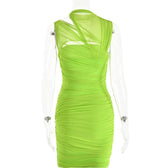 Sleeveless irregular hollow out mesh knotted ruched mini dress 4