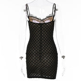 Mesh contrast lace hem zip-up backless cami mini dress 4
