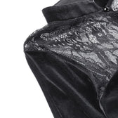 Velvet lace patchwork button solid high neck long flared sleeve slit midi dress 5