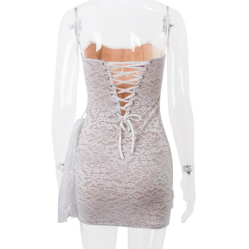 Irregular ruched backless lace up bustier tube mini dress 7