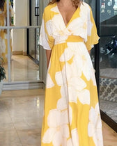 Floral V-Neck Flutter Sleeve Maxi Dress Summer 2