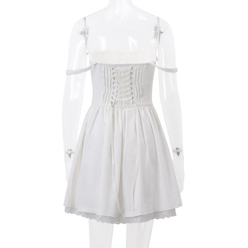 Lace hem lace up ruched backless square neck mini dress 4