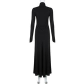 Lace up hollow out solid long sleeve maxi dress 3