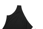 Mesh one shoulder solid irregular gloves sleeveless midi dress 5