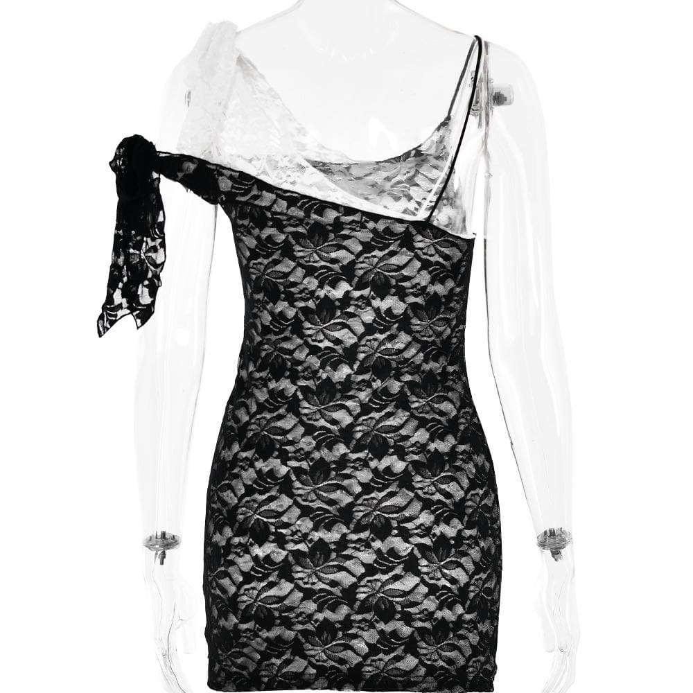 Lace contrast irregular self tie backless mini dress 4