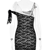 Lace contrast irregular self tie backless mini dress 4