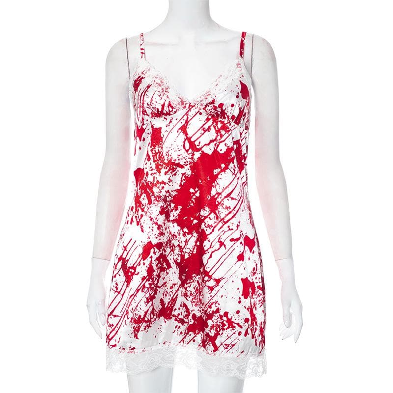 Lace hem contrast v neck backless cami mini dress 2