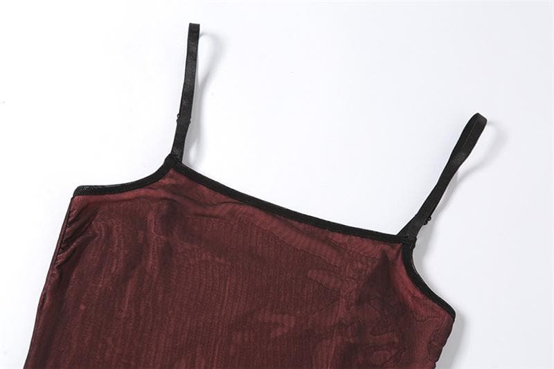 Mesh slit square neck irregular backless cami mini dress 5