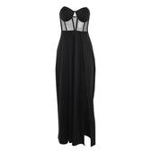 Mesh heart neck high slit pleated tube maxi dress 8