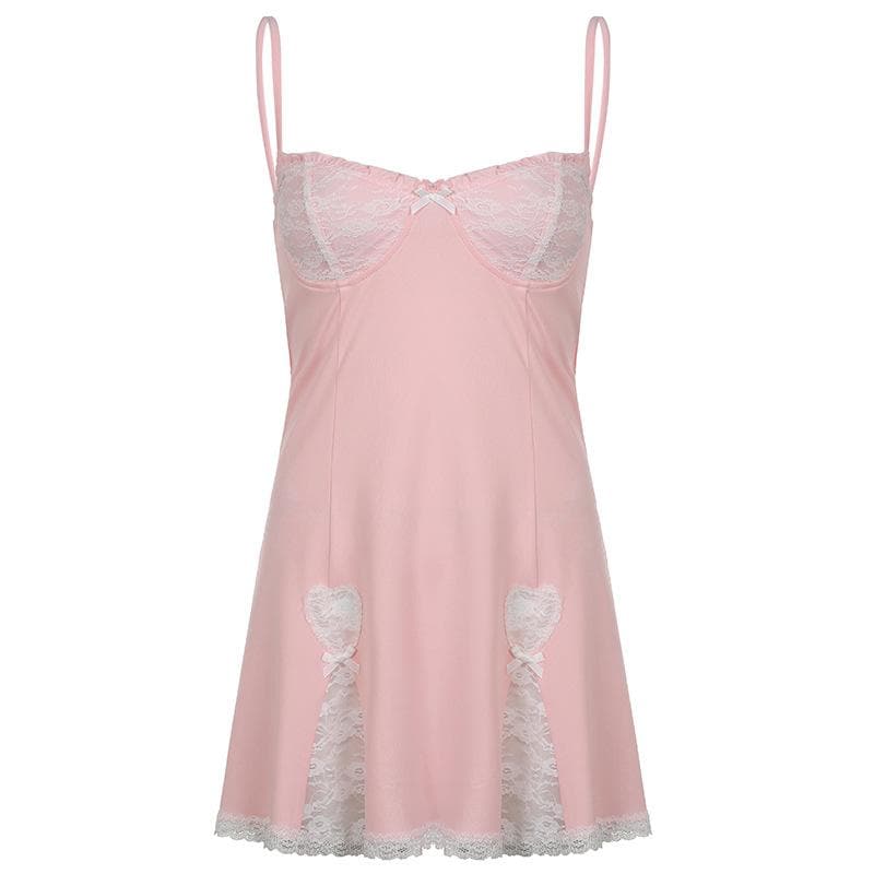 Low cut bowknot lace ruffled cami A line dress 11
