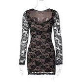 Long sleeve v neck lace contrast patchwork mini dress 8
