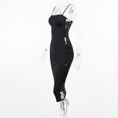 Lace up solid irregular backless square neck midi dress 7