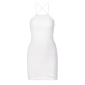 Textured cross back lace up solid backless mini dress 2