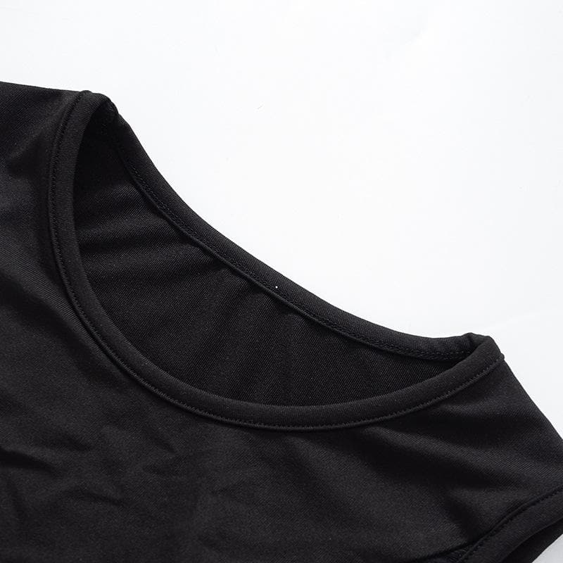 Mesh sleeveless solid gloves crewneck mini dress 5