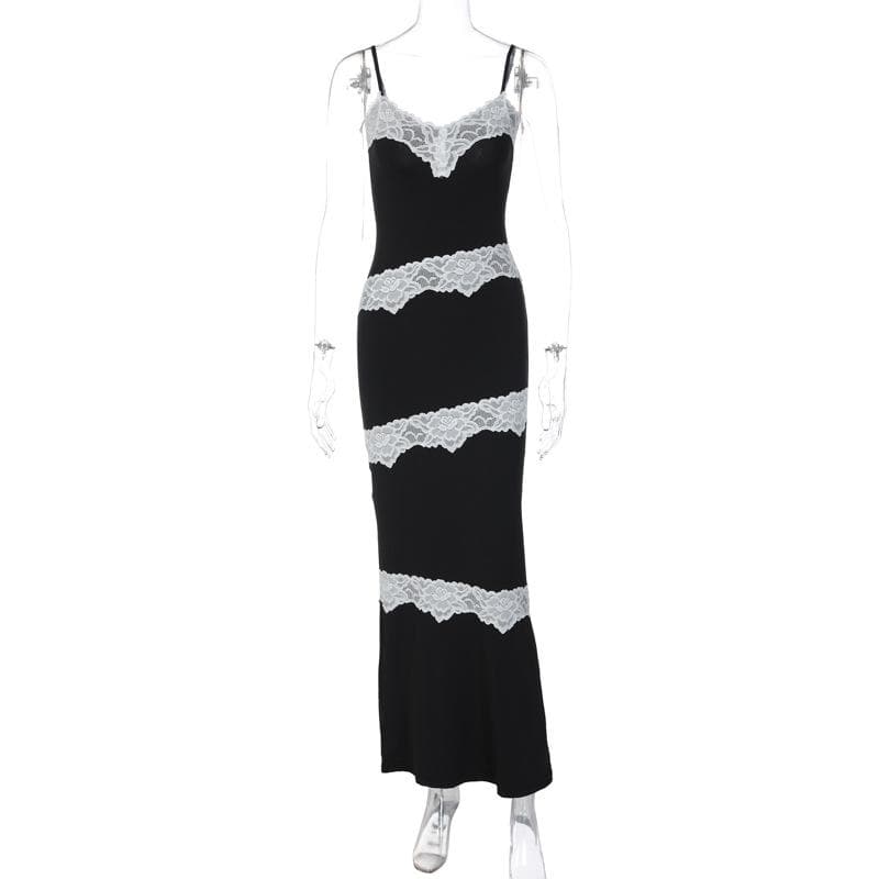 V neck lace hem contrast irregular cami maxi dress 8