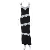 V neck lace hem contrast irregular cami maxi dress 8