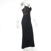 Lace patchwork v neck backless cami maxi dress 7