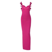 Flower applique cowl neck backless solid maxi dress 9