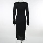 Beaded square neck slit long sleeve midi dress 4