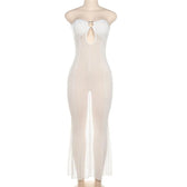 Mesh see through o ring hollow out backless tube maxi dress 4