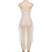 Lace see through ruffle backless slit tube midi dress 4