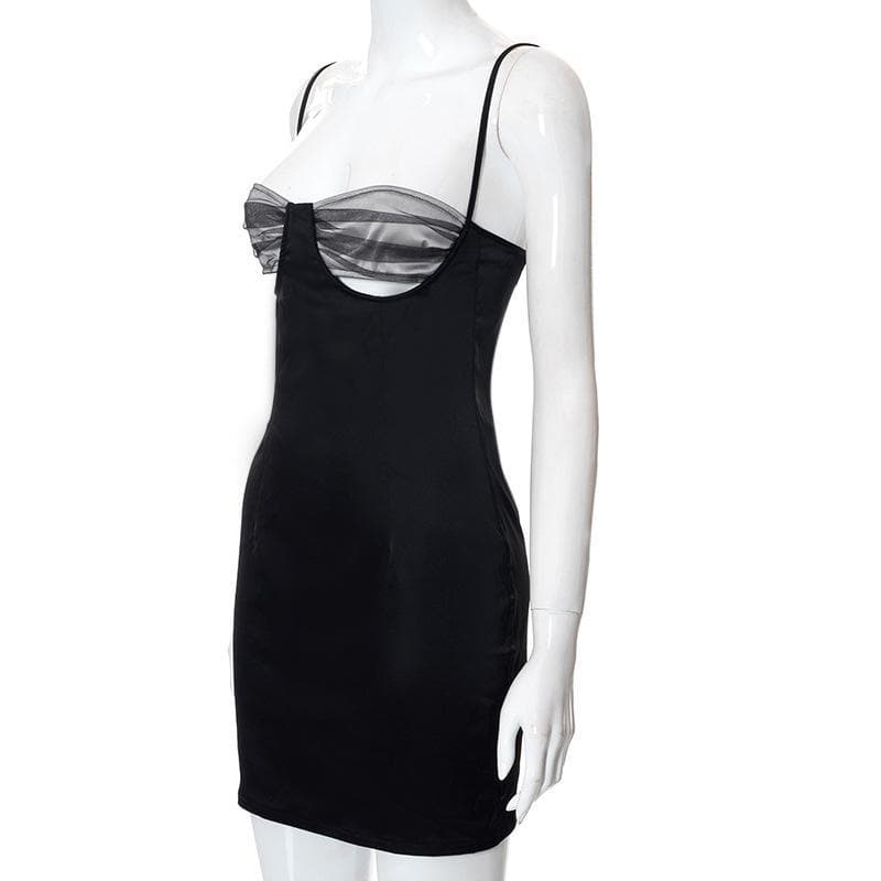 Hollow out mesh ruched zip up back dress 3