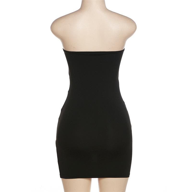 Cross front solid mesh backless patchwork tube mini dress 4