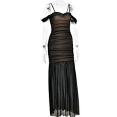Mesh off shoulder ruched patchwork backless maxi dress 4