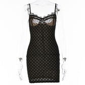 Mesh contrast lace hem zip-up backless cami mini dress 9